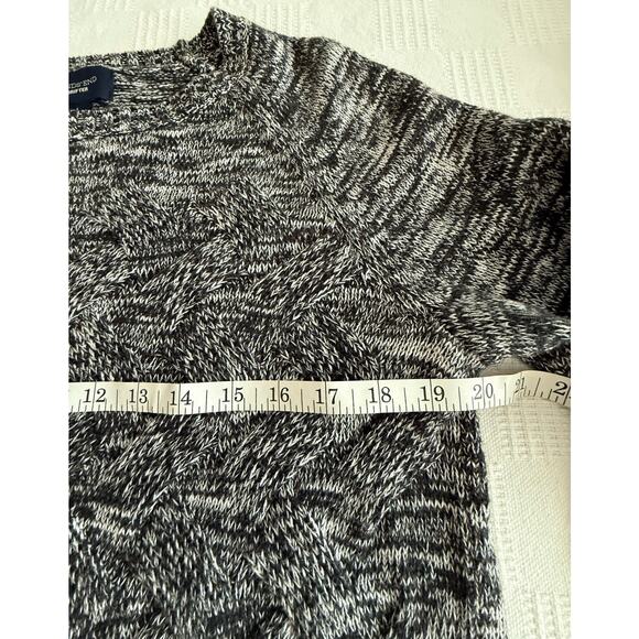 Lands End BLK GRY Marled Drifter Sweater Soft Cotton BasketWeave Knit Crewneck L - Picture 3 of 5